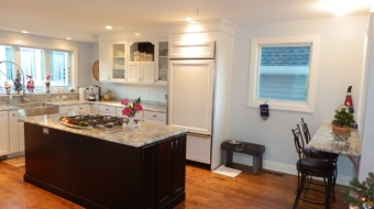 White Cabinetry with Java Island